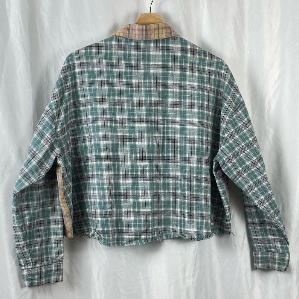 Nectar Clothing Women’s Plaid Patchwork Long Sleeve Cropped Shirt Size Small - Picture 10 of 16